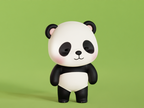 Cartoon Panda Chibi Kawaii Character Rigged Animated Low-poly Modello 3D