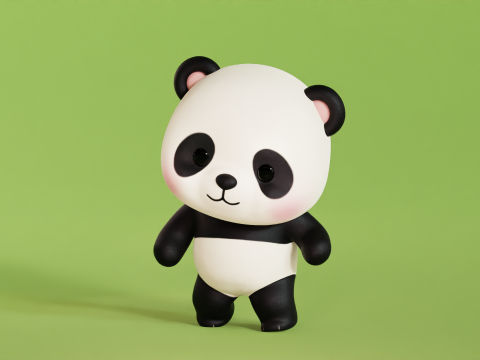 Cartoon Panda Chibi Kawaii Character Rigged Animated Low-poly Modello 3D