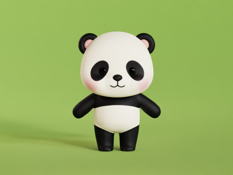 Cartoon Panda Chibi Kawaii Character Rigged Animated Low-poly Modello 3D