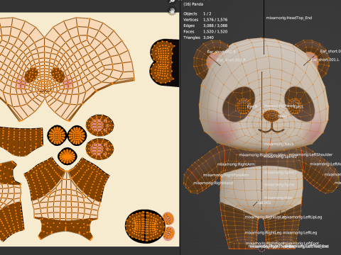 Cartoon Panda Chibi Kawaii Character Rigged Animated Low-poly Modello 3D