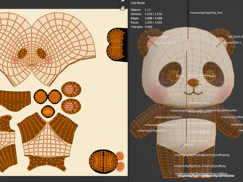 Cartoon Panda Chibi Kawaii Charakter manipuliert animiert Low-Poly 3D Modell