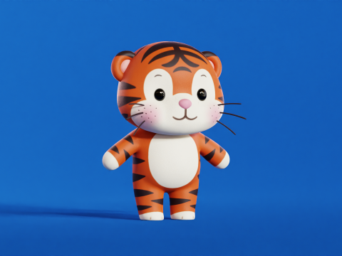 Cartoon Tiger Character Chibi Kawaii Low-poly 3Dモデル