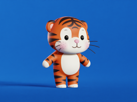 Cartoon Tiger Character Chibi Kawaii Low-poly 3Dモデル
