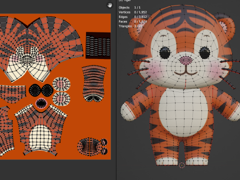 Cartoon Tiger Character Chibi Kawaii Low-poly 3Dモデル