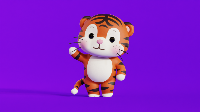 Cartoon Tiger Chibi Kawaii Character Rigged Animated Low-poly 3D 模型 .c4d .max .obj .3ds .fbx .stl .blend 