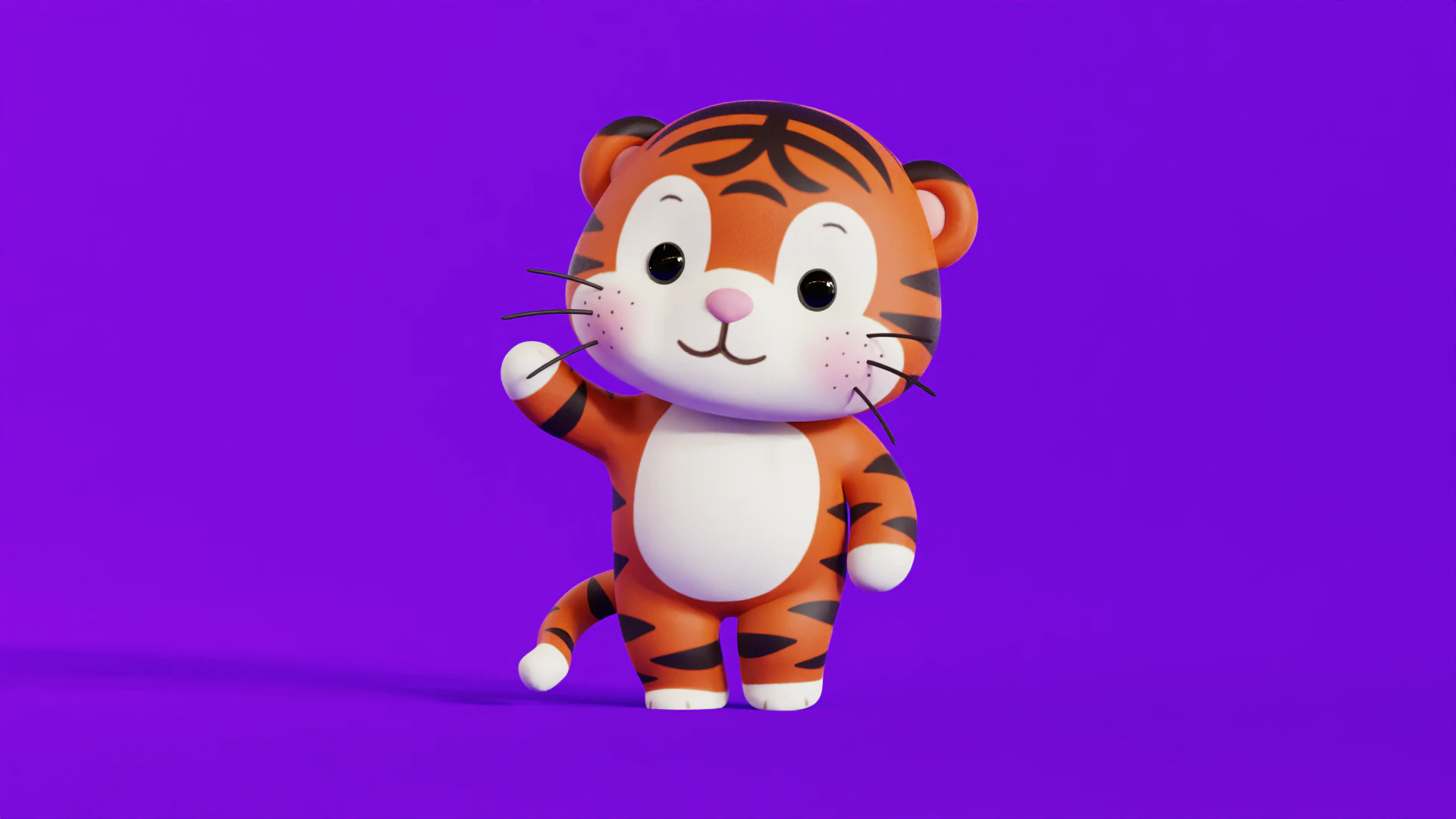 Cartoon Tiger Chibi Kawaii Character Rigged Animated Low-poly 3D Model .c4d .max .obj .3ds .fbx .stl .blend 