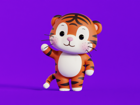 Cartoon Tiger Chibi Kawaii Character Rigged Animated Low-poly Model 3D