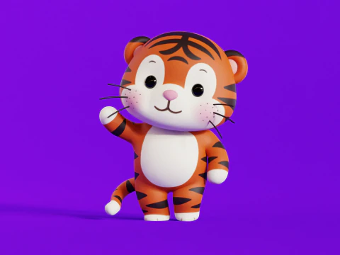 Dibujos animados Tigre Chibi Kawaii Personaje Rigged Animado Low-poly Modelo 3D