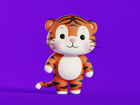 Cartoon Tiger Chibi Kawaii Character Rigged Animated Low-poly 3D 模型