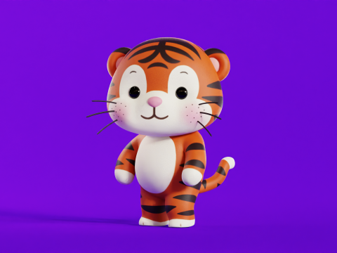 Cartoon Tiger Chibi Kawaii Character Rigged Animated Low-poly 3D 模型