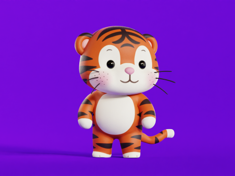 Cartoon Tiger Chibi Kawaii Character Rigged Animated Low-poly 3D 模型