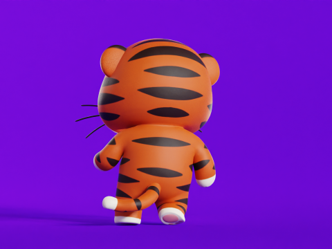 Cartoon Tiger Chibi Kawaii Character Rigged Animated Low-poly 3D 模型
