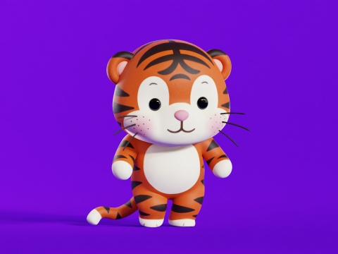 Cartoon Tiger Chibi Kawaii Character Rigged Animated Low-poly 3D 模型