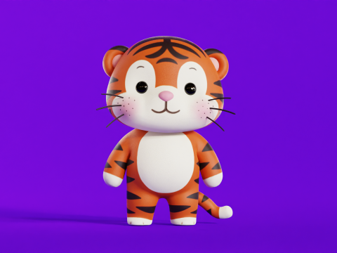 Cartoon Tiger Chibi Kawaii Character Rigged Animated Low-poly 3D 模型