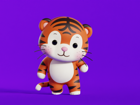 Cartoon Tiger Chibi Kawaii Character Rigged Animated Low-poly 3D 模型