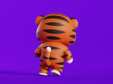 Cartoon Tiger Chibi Kawaii Character Rigged Animated Low-poly 3D 模型