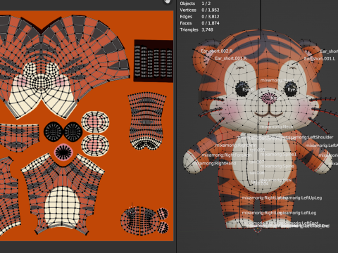 Cartoon Tiger Chibi Kawaii Character Rigged Animated Low-poly 3D 模型