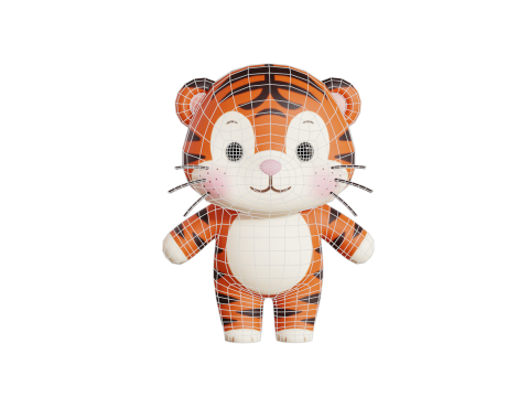 Cartoon Tiger Chibi Kawaii Character Rigged Animated Low-poly 3D 模型