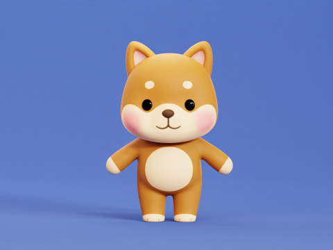 Cartoon Dog Character Shiba Chibi Kawaii Low-poly 3D Model