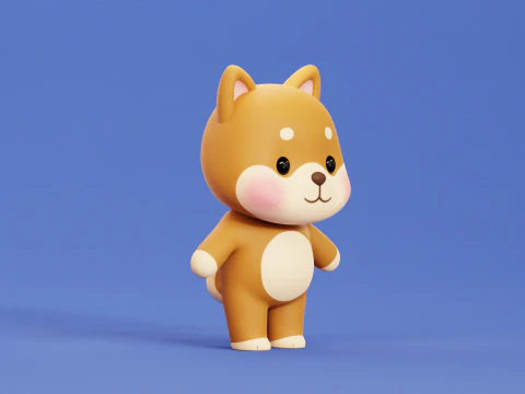 Cartoon Dog Character Shiba Chibi Kawaii Low-poly 3D Model
