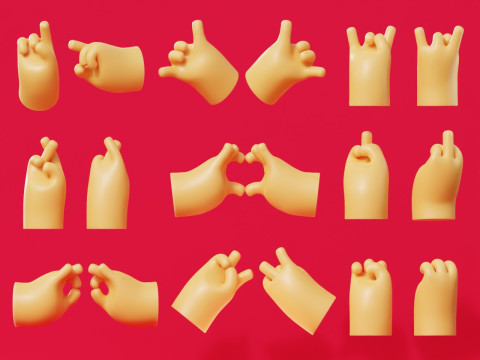 Cartoon Hands Pack Illustration Icon Low-poly 3D Model