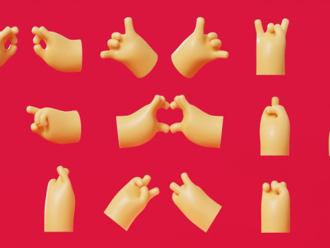 Cartoon Hands Pack Illustration Icon Low-poly 3D Model