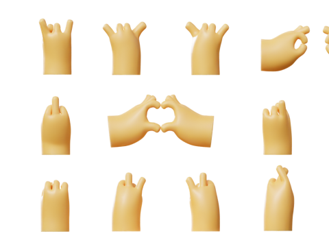 Cartoon Hands Pack Illustration Icon Low-poly 3D Model