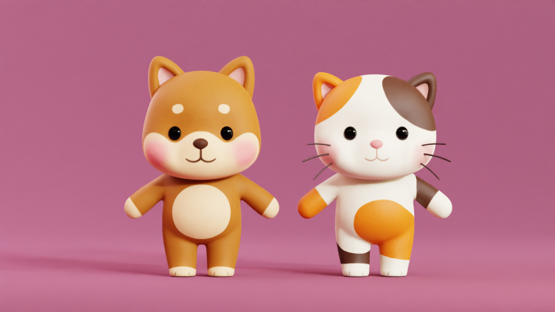 Cartoon Cat and Dog Shiba Chibi Kawaii Characters Animals Pack Low-poly 3Dモデル .c4d .max .obj .3ds .fbx .stl .blend 