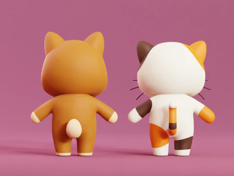 Cartoon Cat and Dog Shiba Chibi Kawaii Characters Animals Pack Low-poly 3D Model