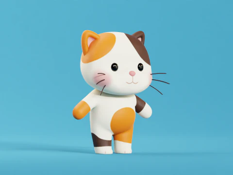 Cartoon Cat and Dog Shiba Chibi Kawaii Characters Animals Pack Low-poly 3D Model