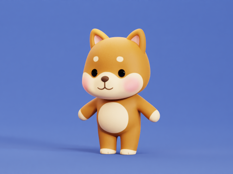 Cartoon Cat and Dog Shiba Chibi Kawaii Characters Animals Pack Low-poly 3Dモデル