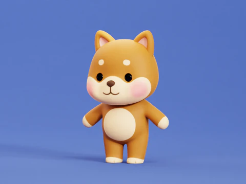 Cartoon Cat and Dog Shiba Chibi Kawaii Characters Animals Pack Low-poly 3D Model