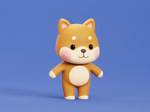 Cartoon Cat and Dog Shiba Chibi Kawaii Characters Animals Pack Low-poly 3D Model
