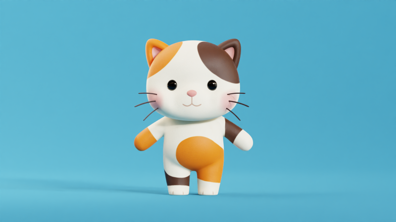 Cartoon Cat Chibi Kawaii Character 3D Model .c4d .max .obj .3ds .fbx .stl .blend 