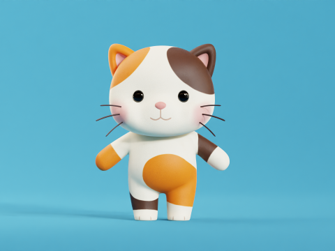 Cartoon Cat Chibi Kawaii Character 3Dモデル