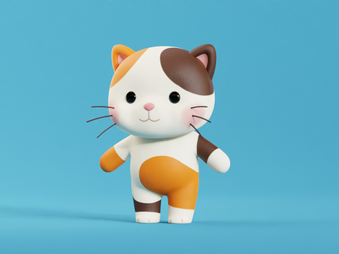 Cartoon Cat Chibi Kawaii Character 3D Model
