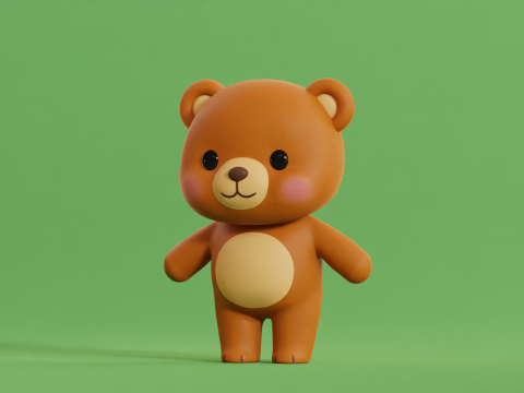 Cartoon Bear Cute Chibi Kawaii Illustration Model 3D