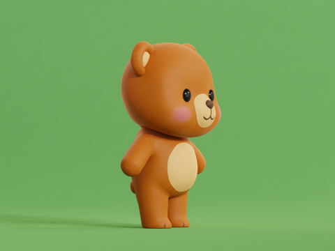Cartoon Bear Cute Chibi Kawaii Illustration Model 3D