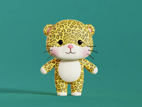 Personagem de desenho animado leopardo Chibi Kawaii Modelo 3D