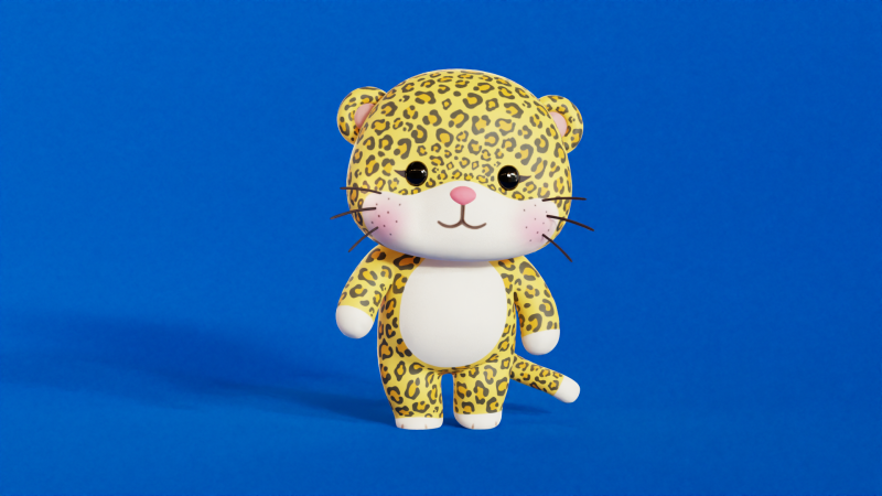 Cartoon Leopard Chibi Kawaii Character Rigged Animated Model 3D .c4d .max .obj .3ds .fbx .stl .blend 