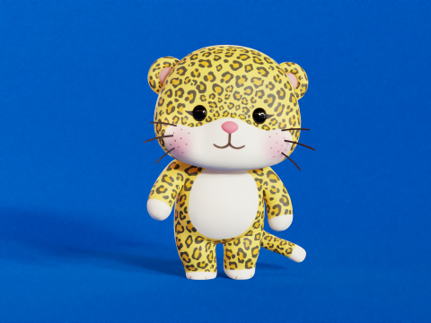 Cartoon Leopard Chibi Kawaii Character Rigged Animated 3D Модель