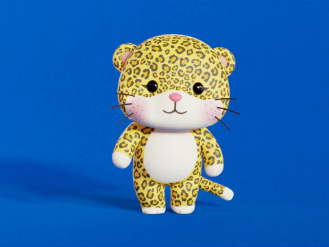 Kartun Leopard Chibi Karakter Kawaii Rigged Animasi Model 3D