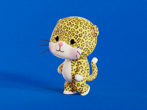 Cartoon Leopard Chibi Kawaii Character Rigged Animated Model 3D