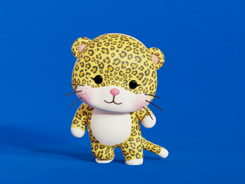 Cartoon Leopard Chibi Kawaii Character Rigged Animated Model 3D
