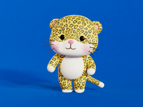 Cartoon Leopard Chibi Kawaii Character Rigged Animated Model 3D