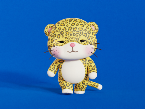 Cartoon Leopard Chibi Kawaii Character Rigged Animated Model 3D