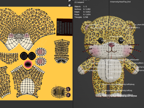 Cartoon Leopard Chibi Kawaii Character Rigged Animated Model 3D