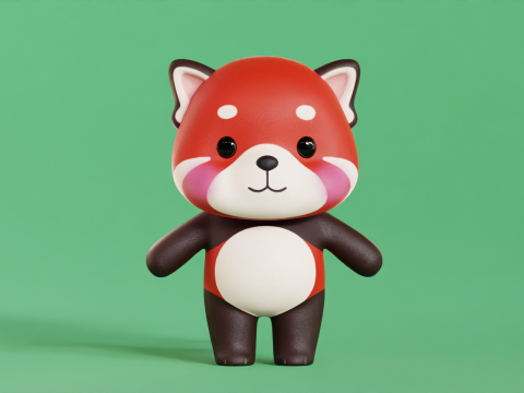 Red Panda Cartoon Character Chibi Kawaii 3D Model