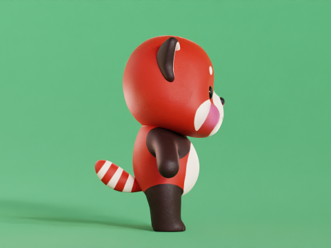 Red Panda Cartoon Character Chibi Kawaii Model 3D