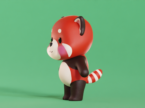 Red Panda Cartoon Character Chibi Kawaii Model 3D
